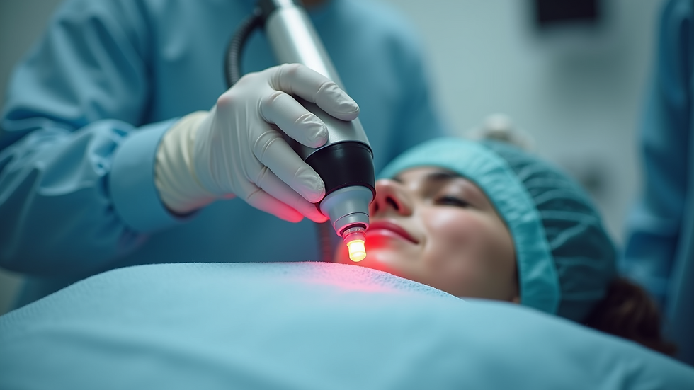 Eye-level view of laser treatment machine in a clinical setting