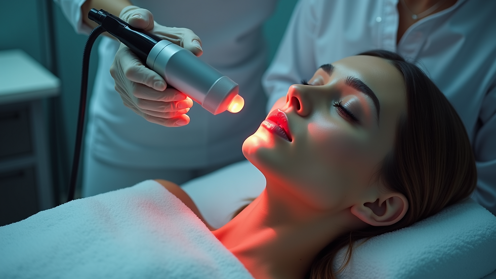 Eye-level view of a person receiving a laser treatment