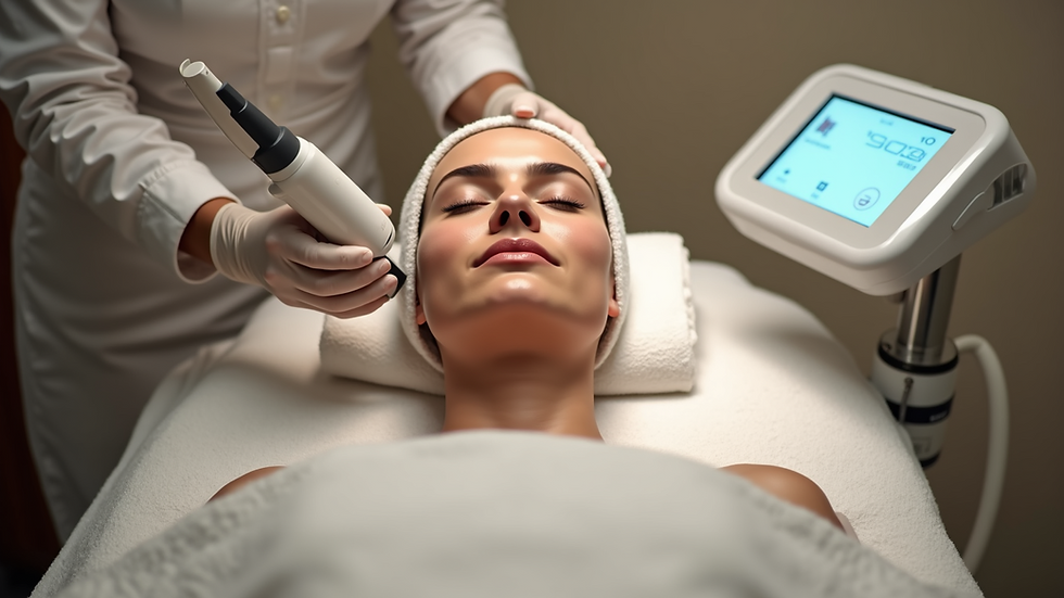 High angle view of spa treatment room with Hydrafacial machine