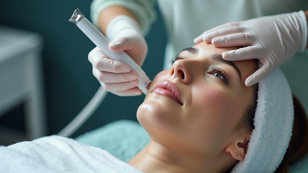 Eye-level view of skincare professional performing hydrafacial treatment on a client