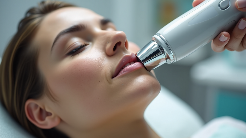 Close-up view of Hydrafacial device nozzle on skin