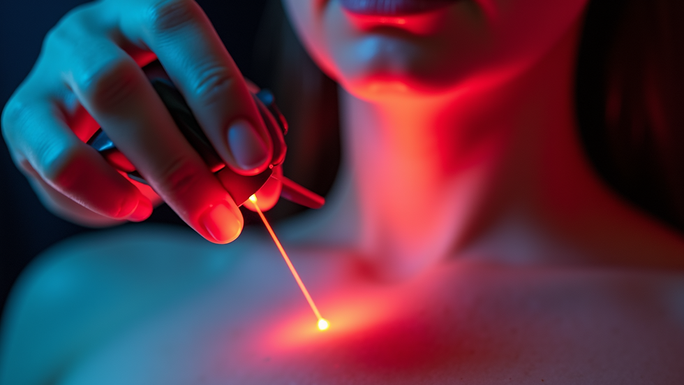 Close-up view of laser device emitting light on skin