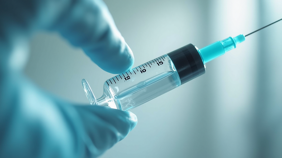 Close-up view of a syringe filled with a clear substance
