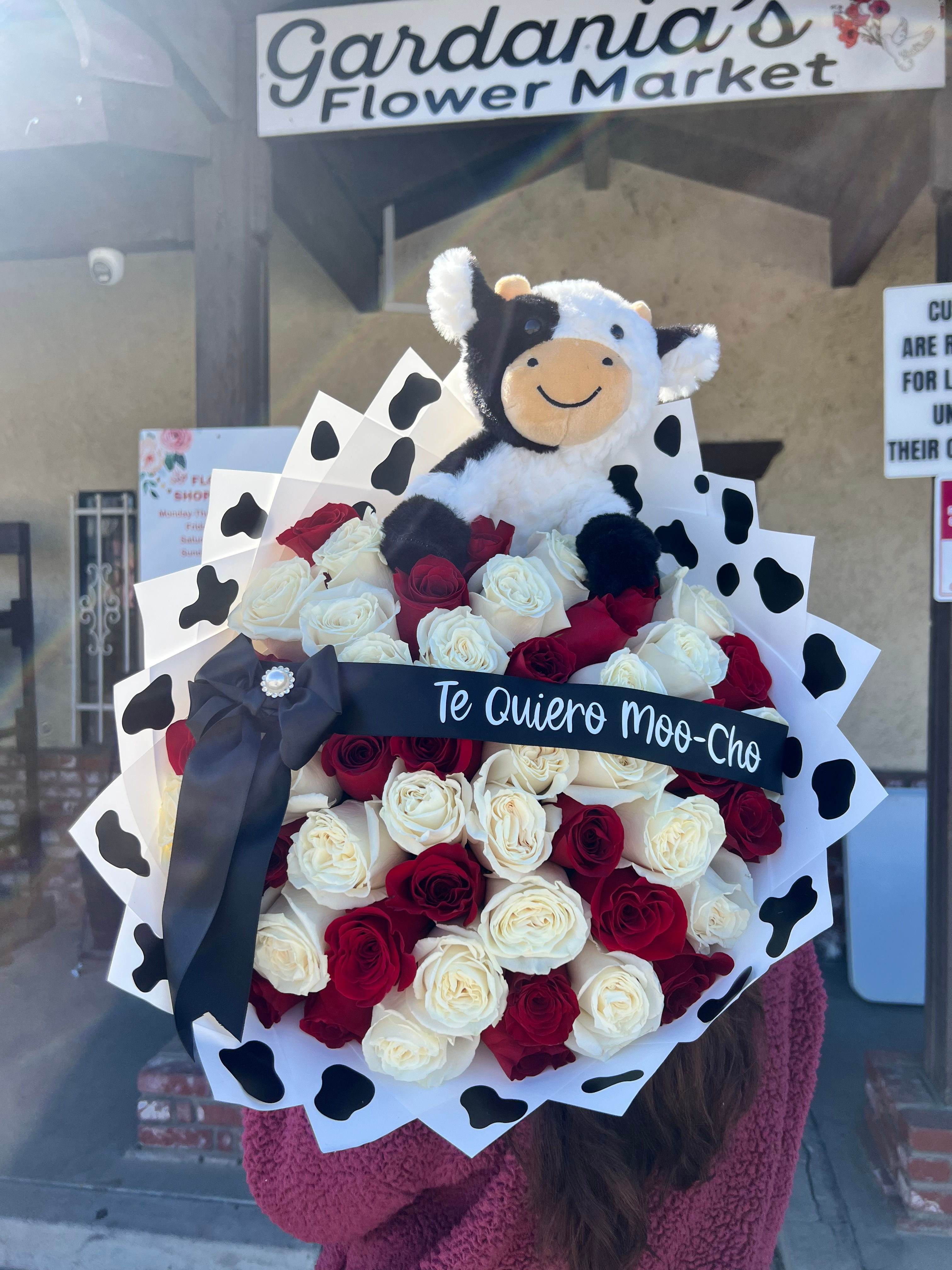 #336 - 50 Red & White Rose Cow Bouquet