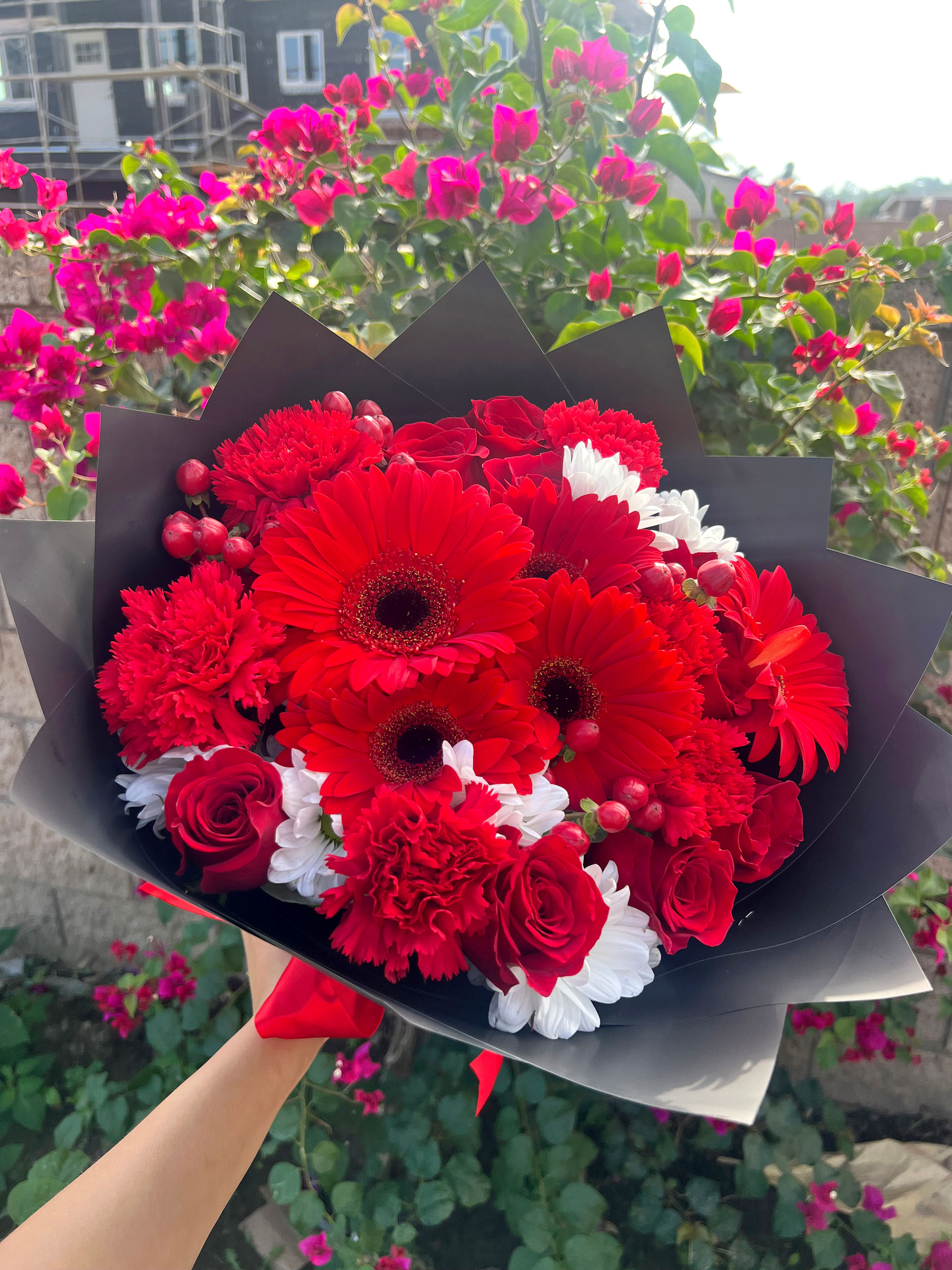 #585 - Red & White Gerbera Mix