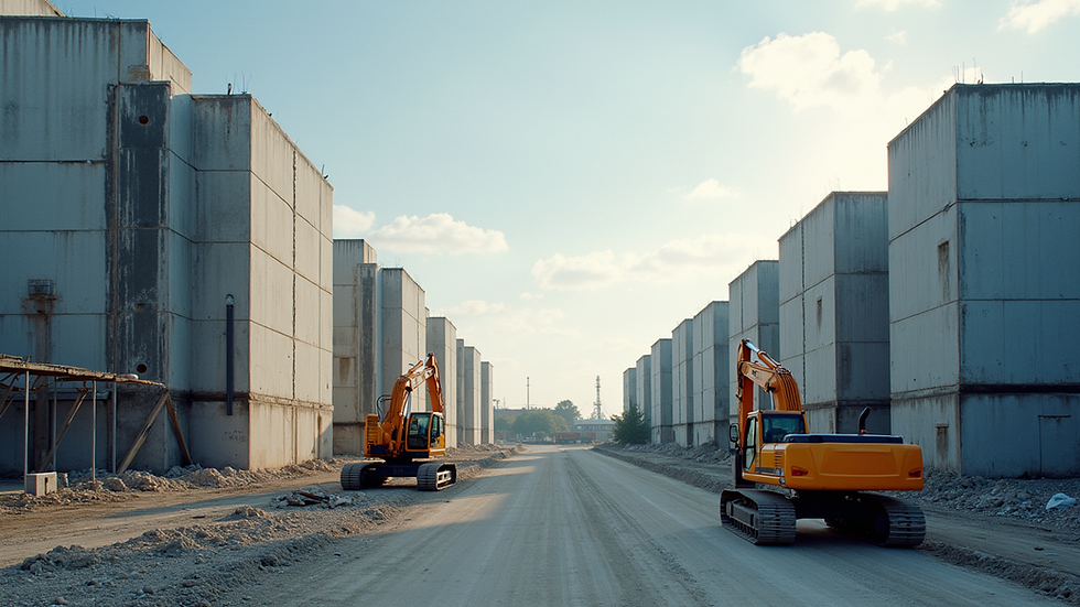 Wide angle view of a commercial building site with construction equipment