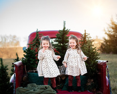 toddlers giggling for rustic winter pickup session 