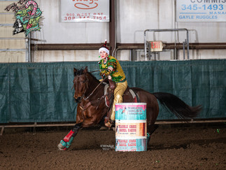 Suzie Wahlgren turns the third barrel at the Candy Cane Classic in McCook, NE