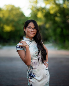 Asian American senior girl in traditional dress