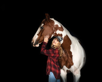 girl with paint horse on black background 