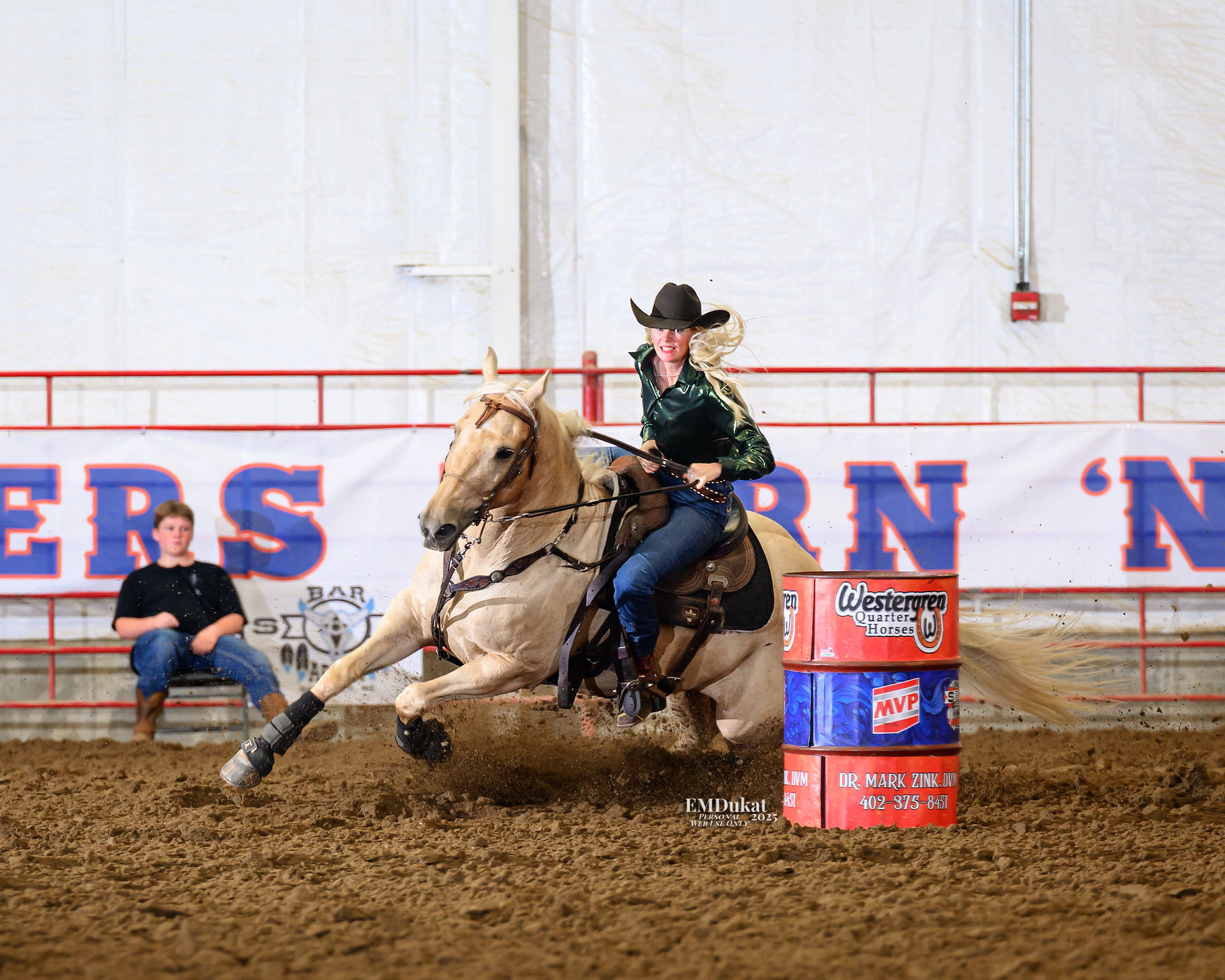 Kacie O'Connell turning the third barrel at the Twisted Turn N Burn September Fest at the Niewohner Arena