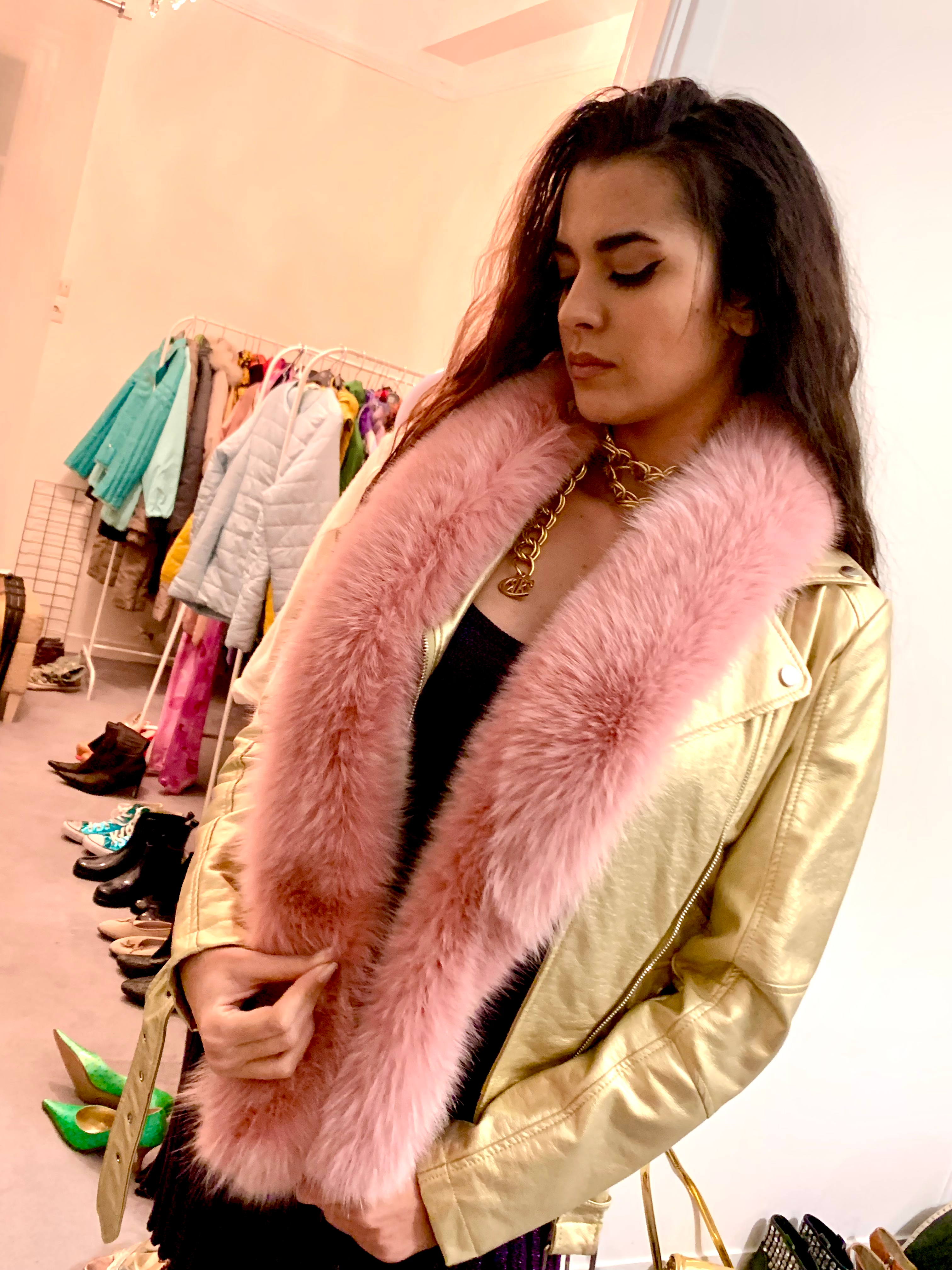 Blumarine pink fox stole