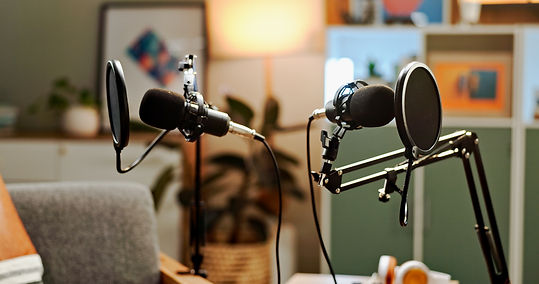 Microphone, podcast and recording for live streaming in studio, broadcast and announcement