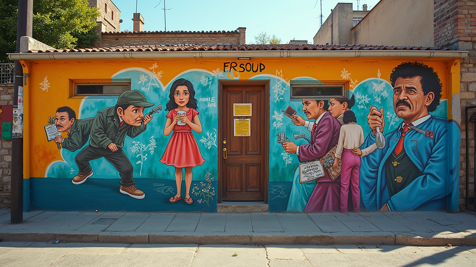 Eye-level view of a vibrant community mural showcasing local artists