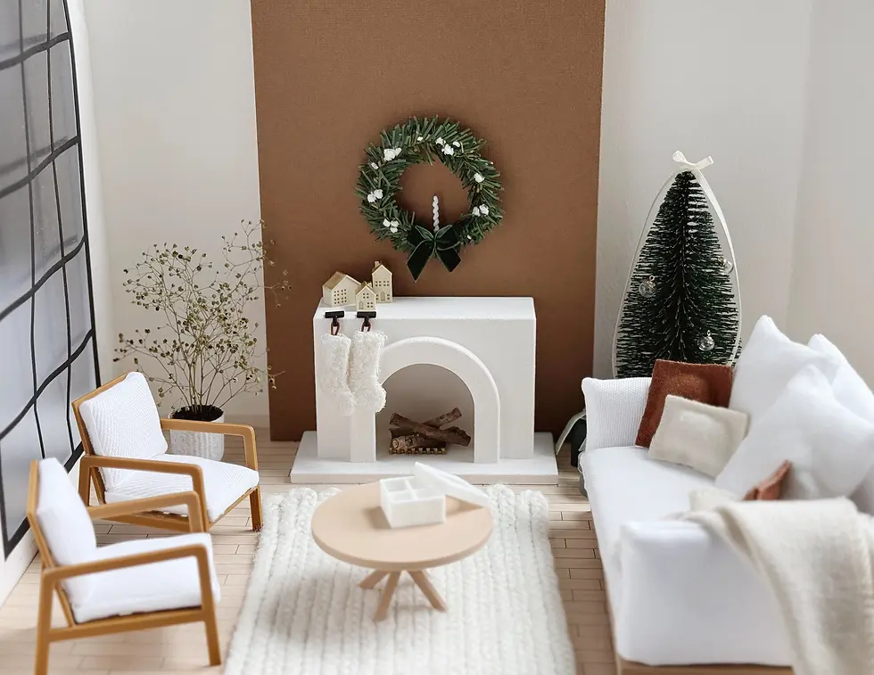 Thumbnail: Miniature Christmas Village Houses – Set of 3 in a dollhouse decorated with christmas theme