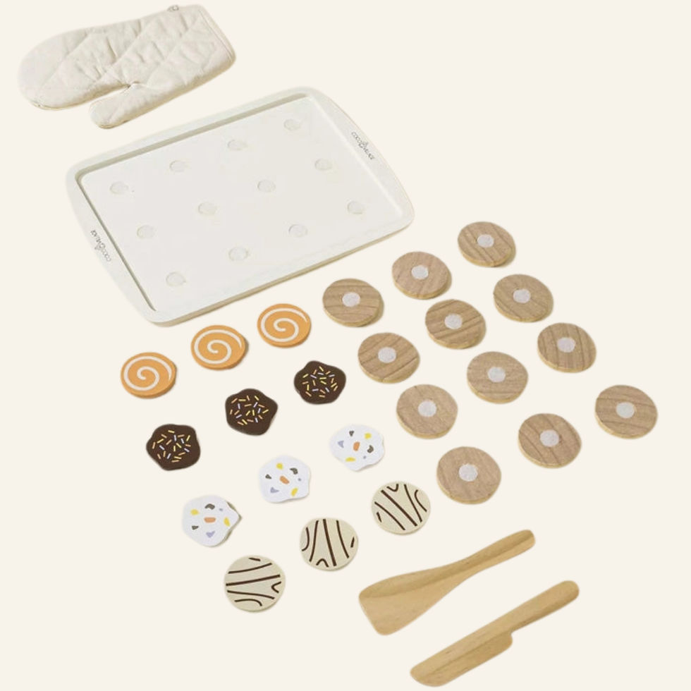 Thumbnail: Wooden Cookies Playset and Accessories on beige background displaying each accessory