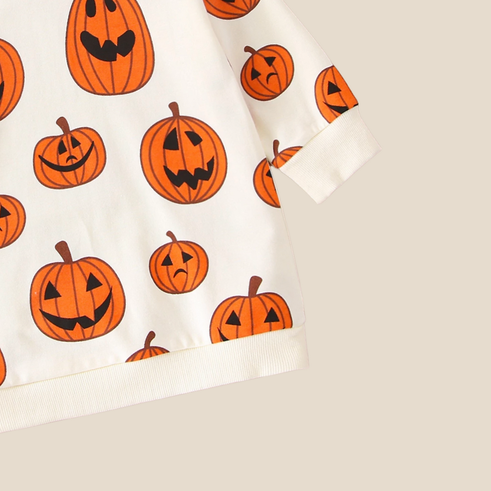 Thumbnail: detailed close up of pumpkin sweater sleeves and print