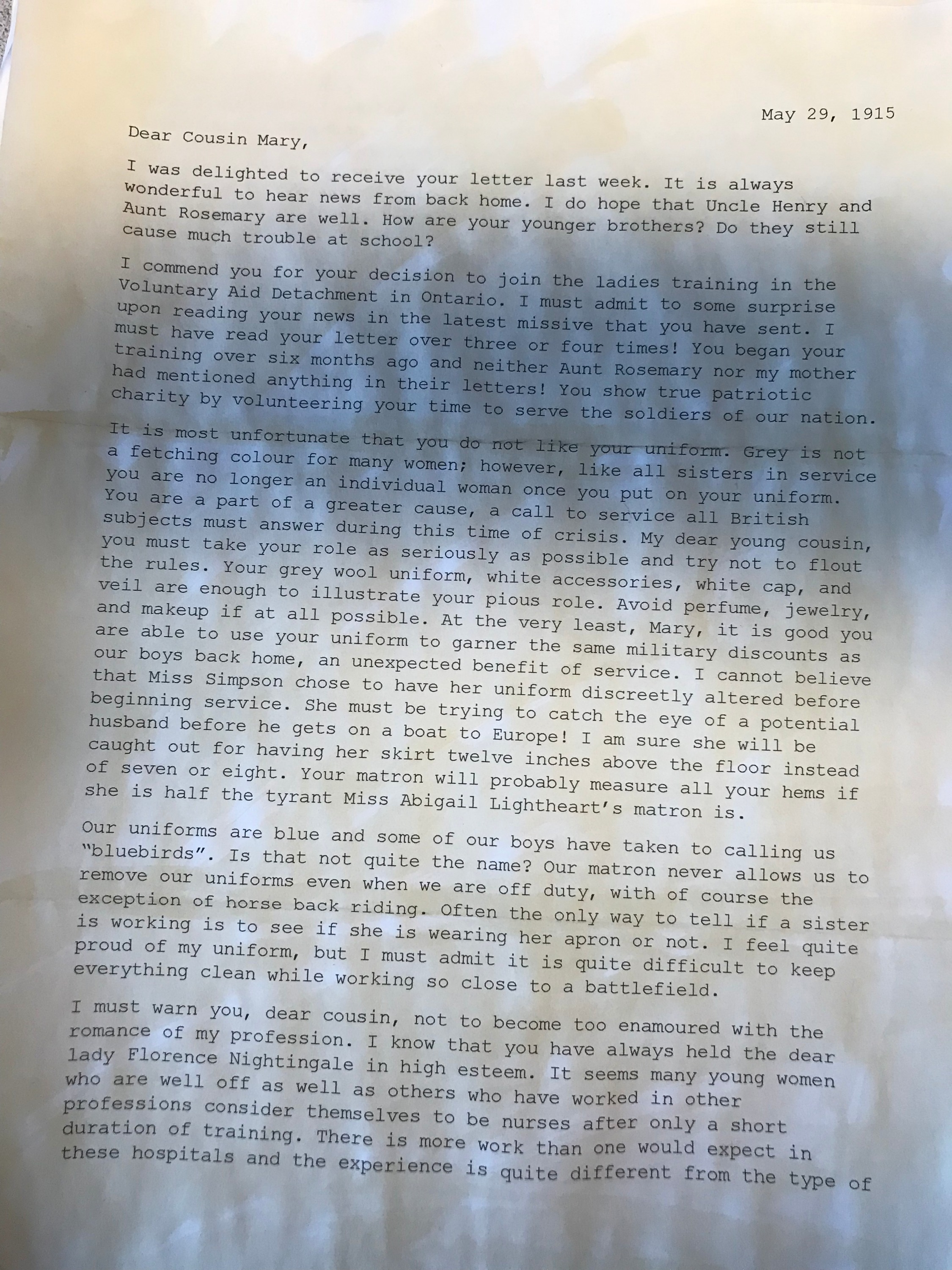 Nurses' Letters