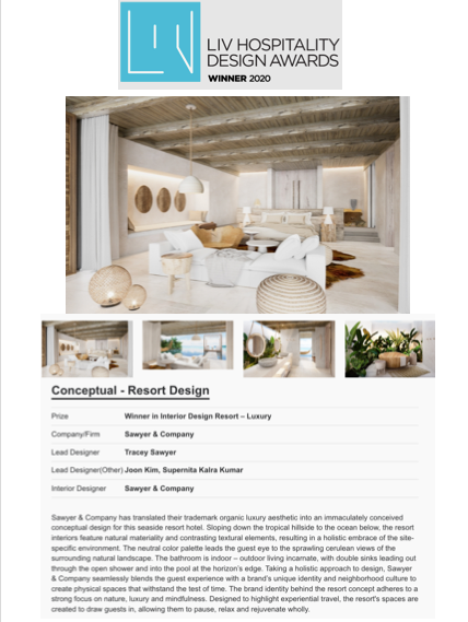 Sawyer & Company Honored to be Selected as LIV Hospitality Design Awards Winner