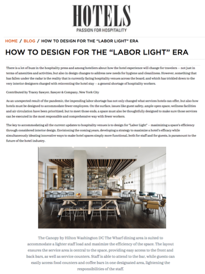 Sawyer & Company Featured in Hotels Magazine