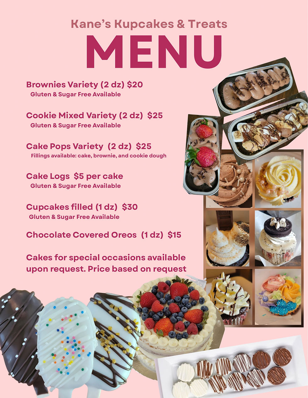 Kane's Kupcakes & Treats menu