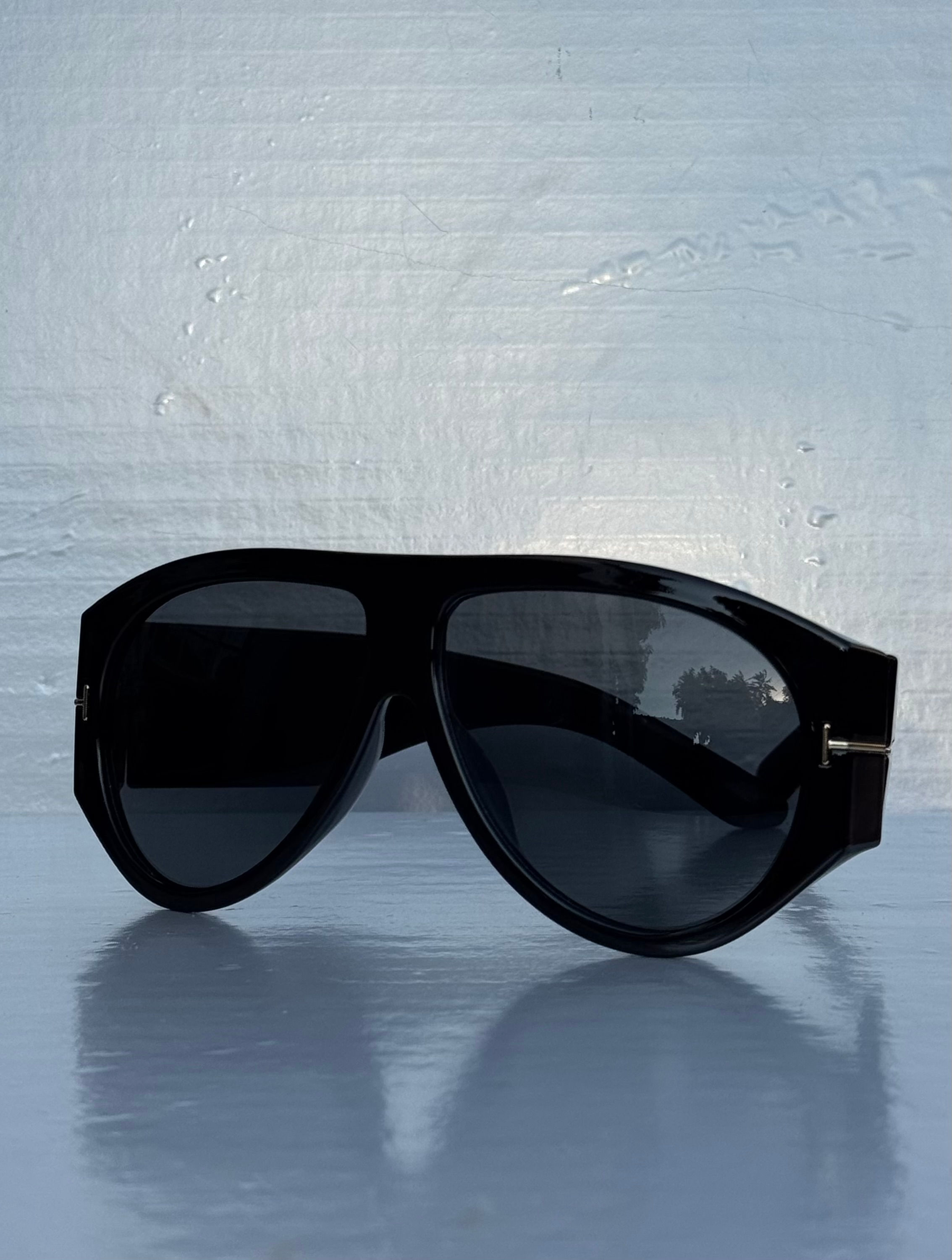 Oversized shades black frame gray film