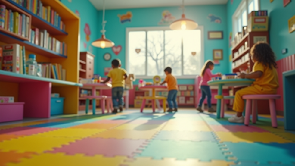 Eye-level view of a colorful community center