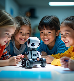 Enthusiastic-children-actively-engaged-in-a-robotics-project-with-smiling-faces-and-profes