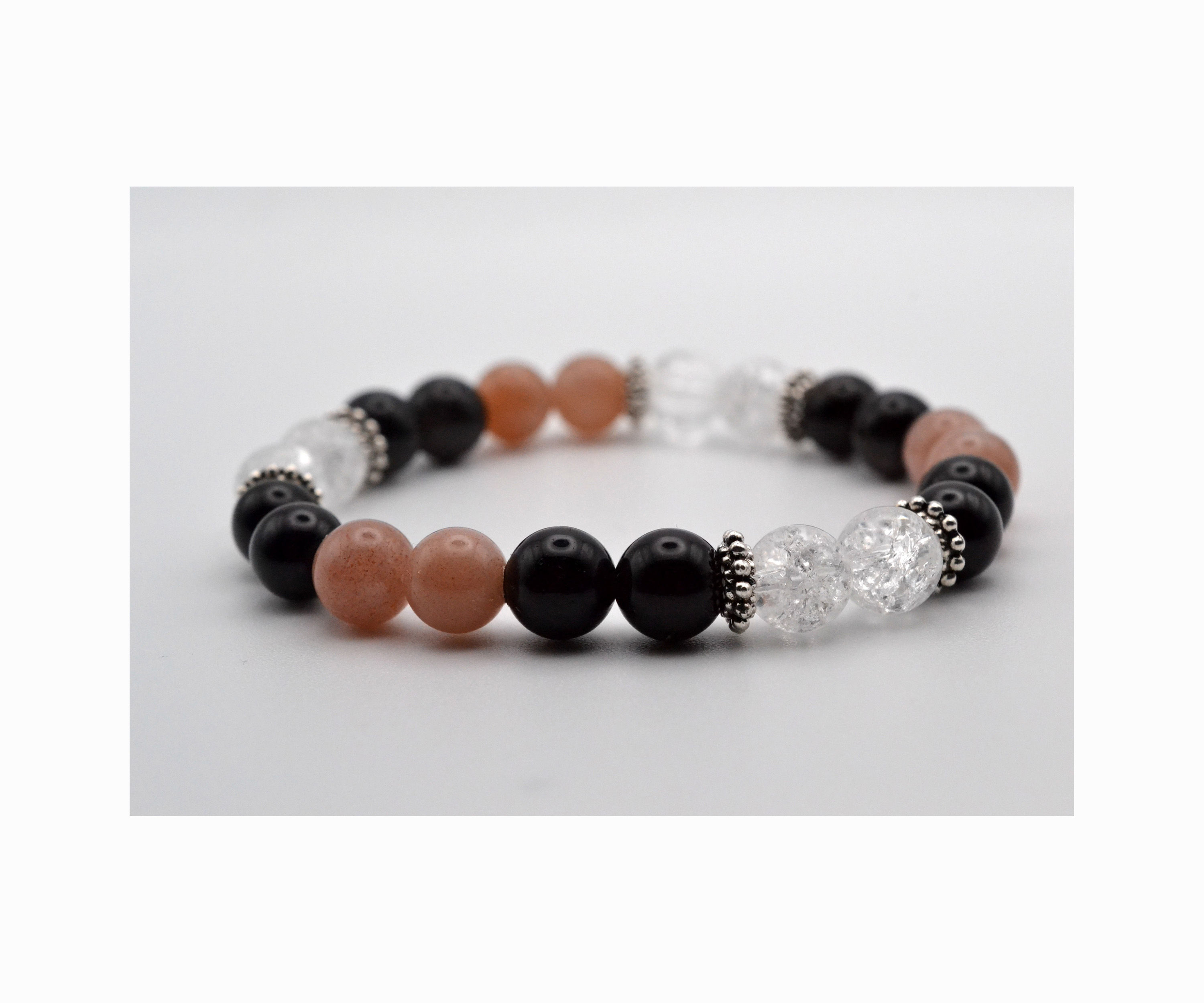 Bracelet anti dépression lithothérapie – protection, énergie positive, joie, cristal de roche obsidienne pierre de soleil tou