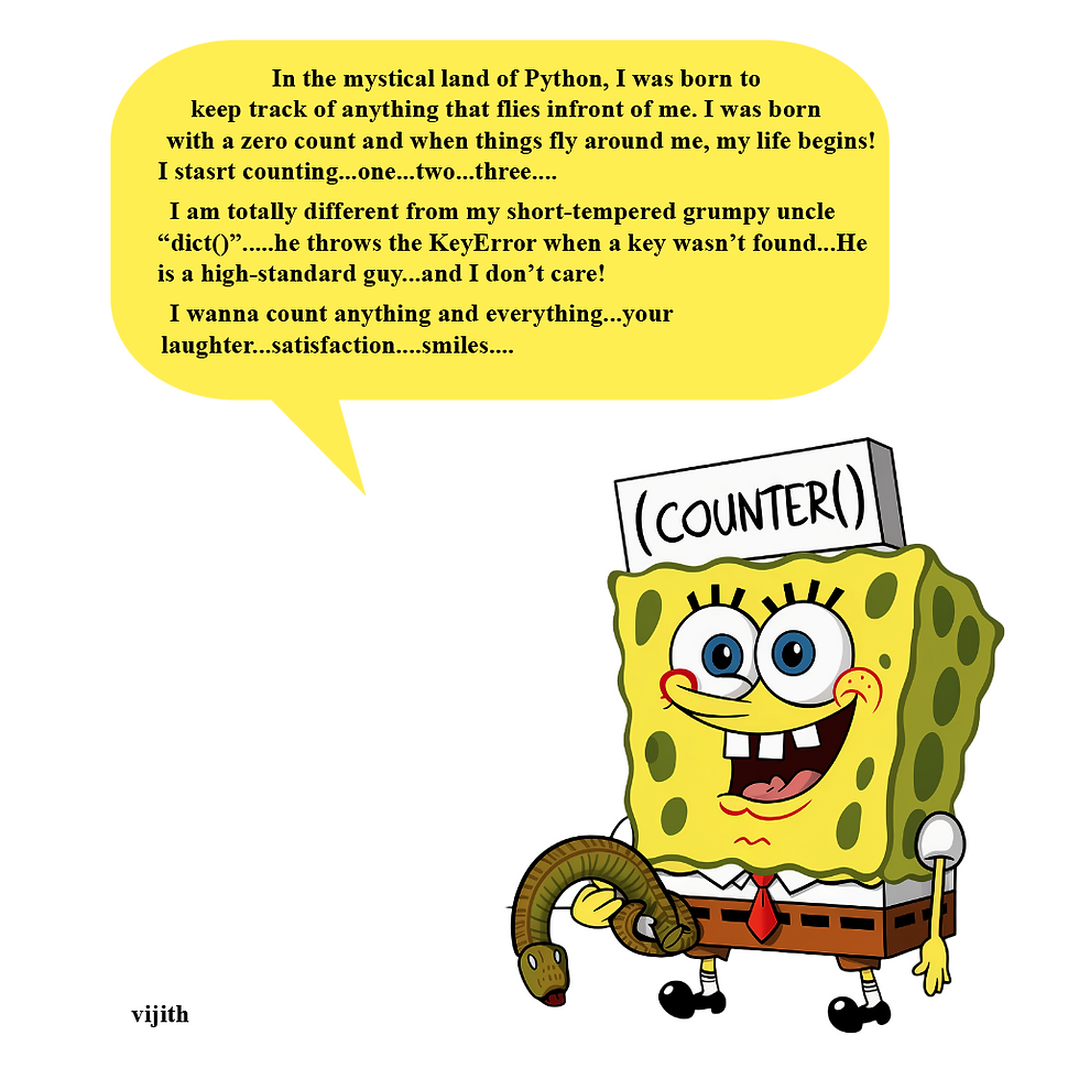 A SpongeBob SquarePants holding a snake. There is a sign on his head that reads: "Counter()""