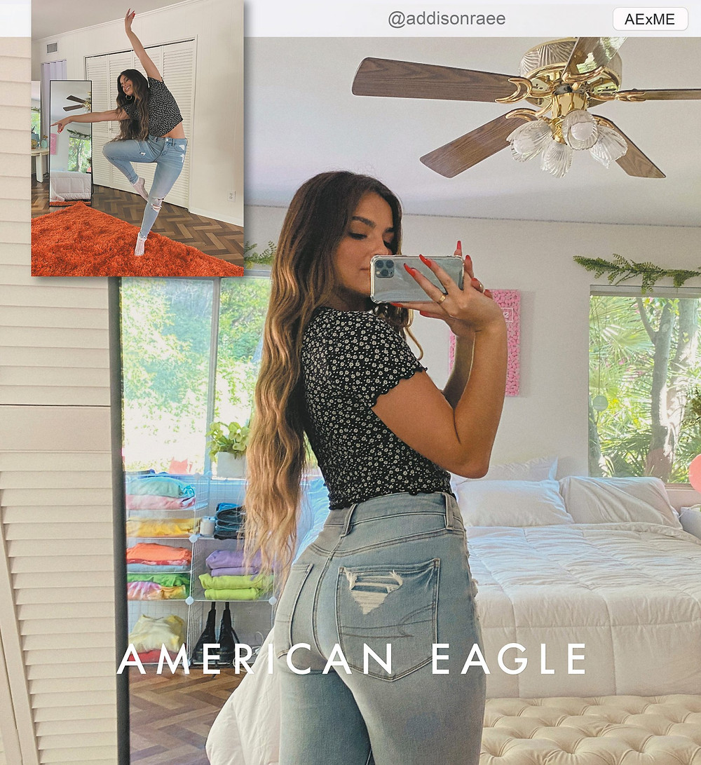 Addison Rae shows off her American Eagle jeans.