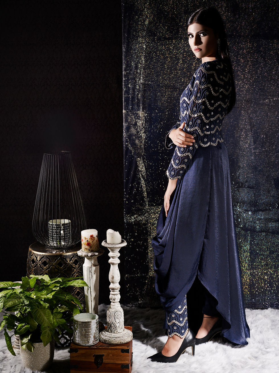 Thumbnail: Blue draped kurta with cigarette pants