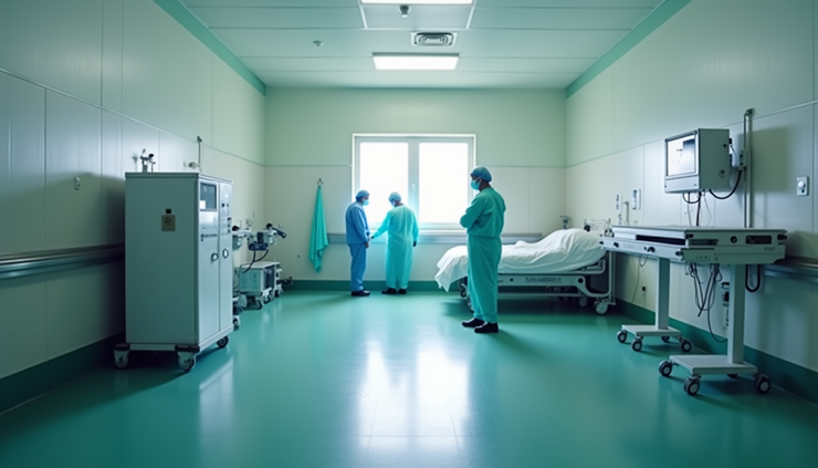 Eye-level view of a hospital isolation ward prepared for infectious disease treatment
