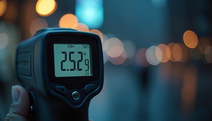 Close-up view of a digital thermometer showing a high temperature