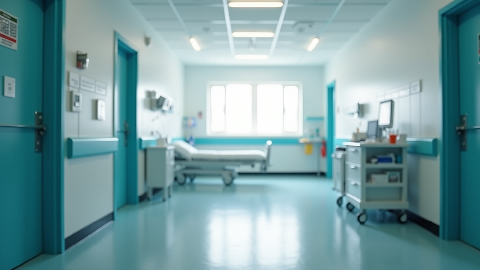Wide angle view of clean and modern hospital patient room