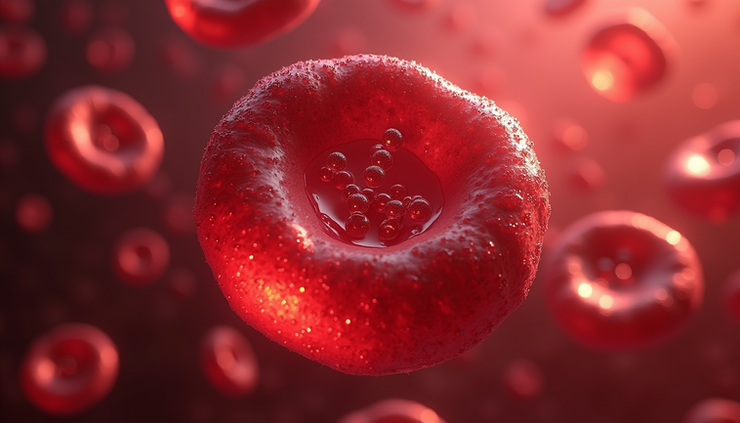 Close-up view of red blood cells highlighting hemoglobin molecules