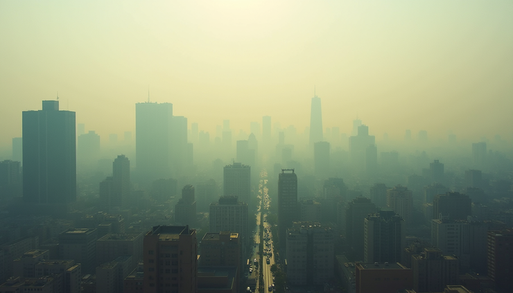Eye-level view of smoky haze over Kharagpur cityscape