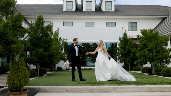 Cinematic bride and groom embracing at The Arlo wedding venue in Austin Texas