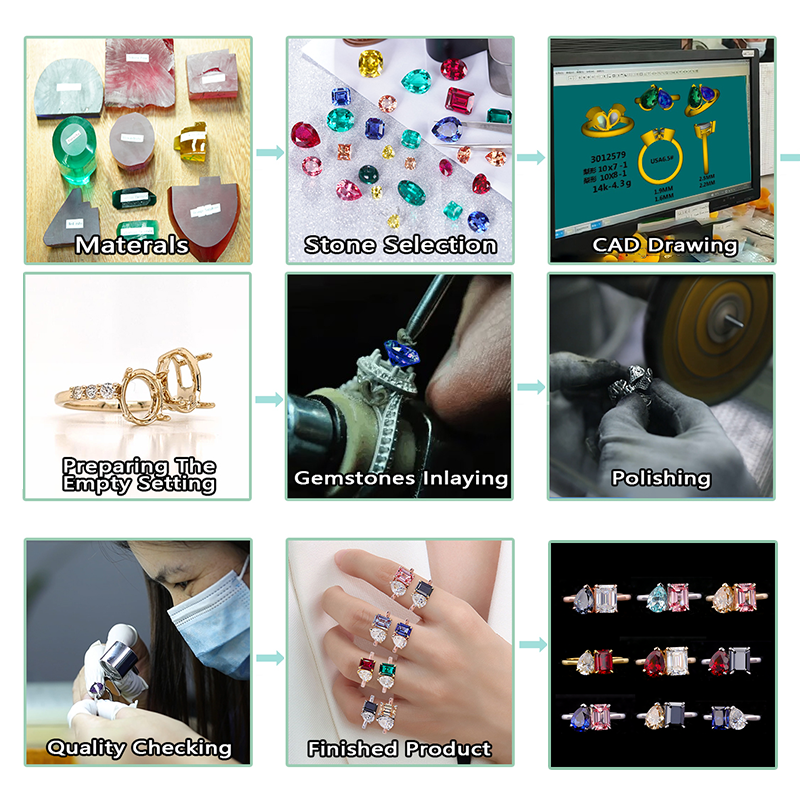 Thumbnail: Starsgem Half Eternity Jewelry Women Wedding Rings 10k Gold Green Emerald Ring