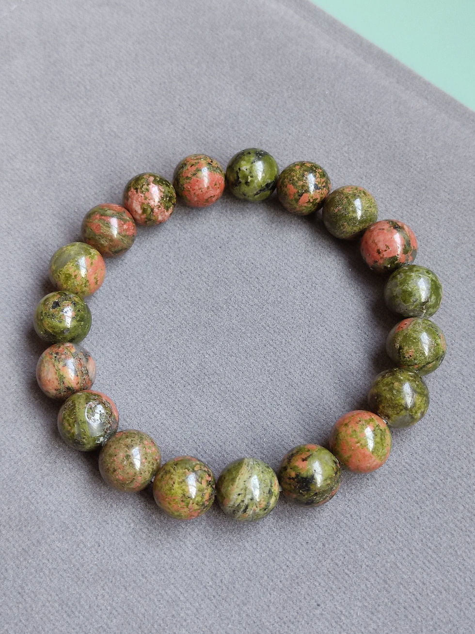 Thumbnail: 100% Natural South African Unakite Crystal Bracelet - Support emotional well-be
