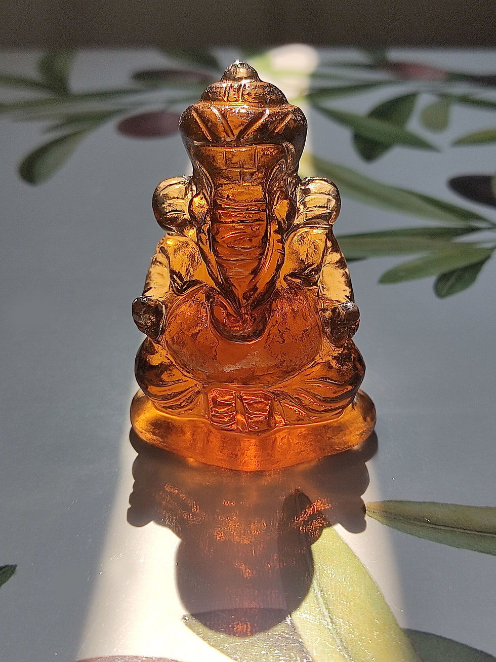 Thumbnail: Lord Ganesh Cintamani Carving "Wish Fulfilling" Jewel (Amber Brown)