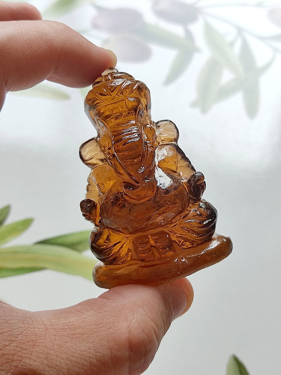 Thumbnail: Lord Ganesh Cintamani Carving "Wish Fulfilling" Jewel (Amber Brown)