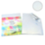 A colorful instructional book next to A4 Holographic Silver Sticker Vinyl Label with droplets design.