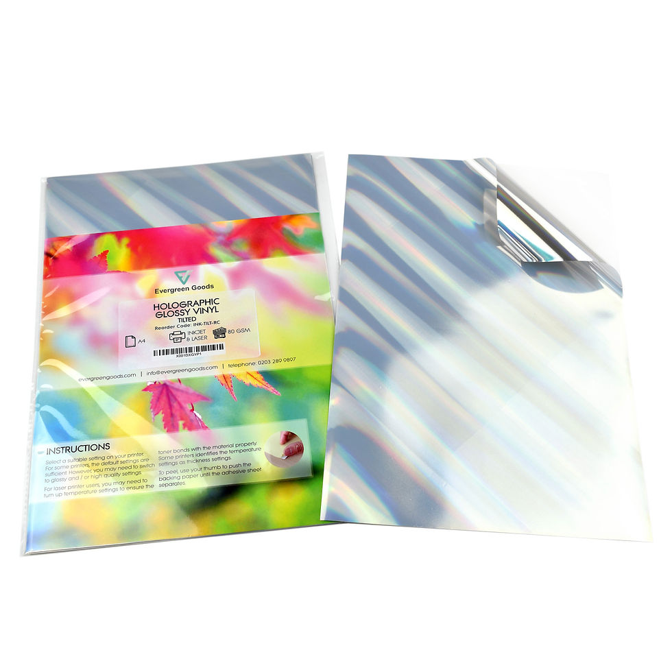 Thumbnail: A colorful instructional book, next to A4 Holographic Silver Sticker Vinyl Labels.