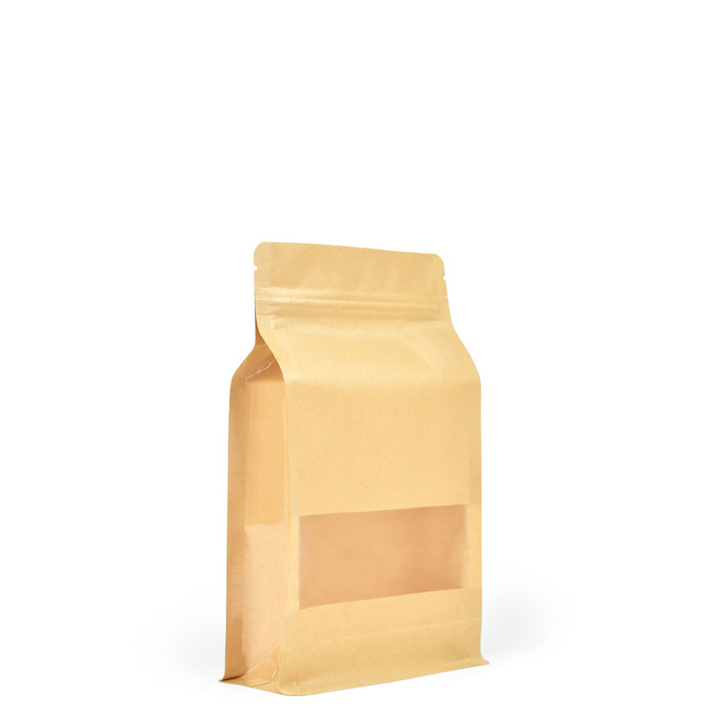 Standup Flat Bottom Windowed Kraft Food Pouches, Ziplock, Heatseal -120x220x60mm