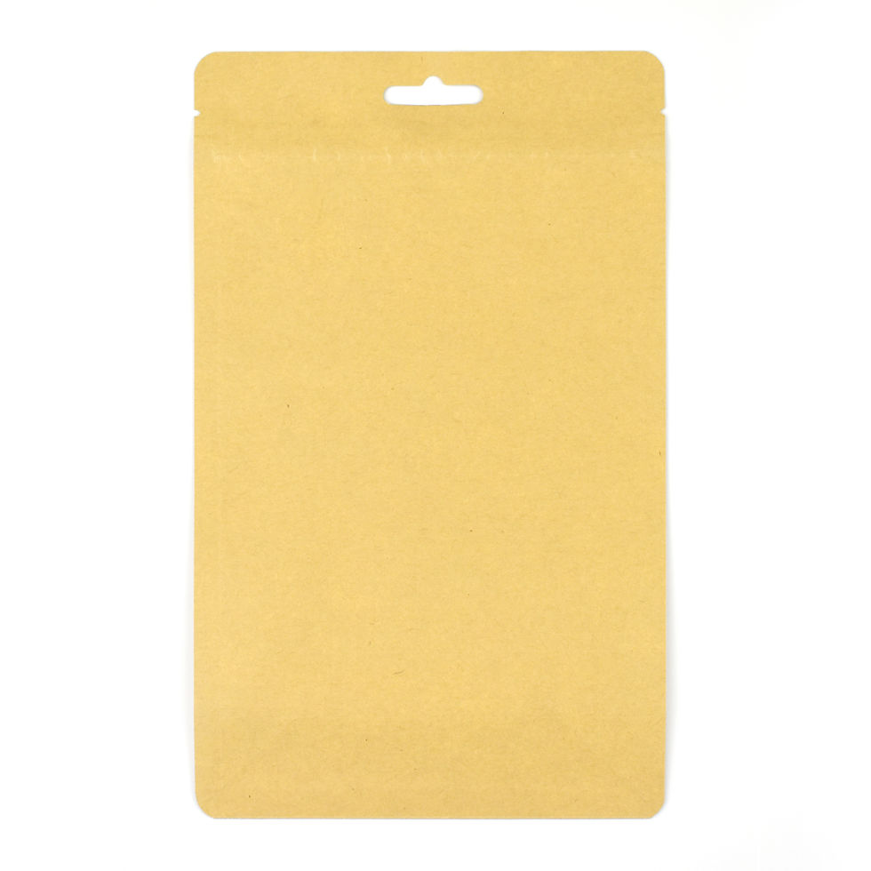 Thumbnail: Zip Lock & Heat Seal Kraft Windowless Flat Bottom Stand-Up Pouch with dimensions of  140x230x70mm