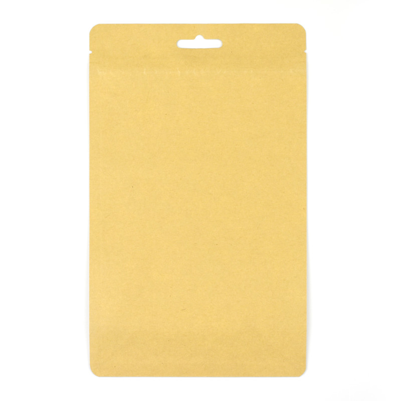 Standup Flat Bottom Windowless Kraft Food Pouches ZipLock HeatSeal, 140x230x70mm view 5