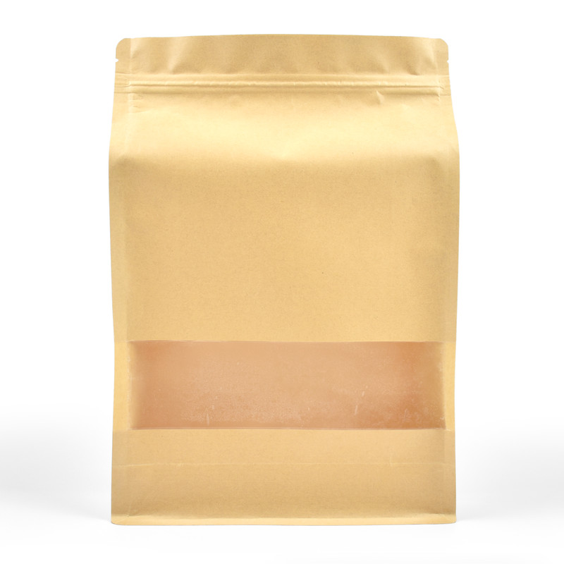Standup Flat Bottom Windowed Kraft Food Pouches, Ziplock, Heatseal -200x300x80mm view 4