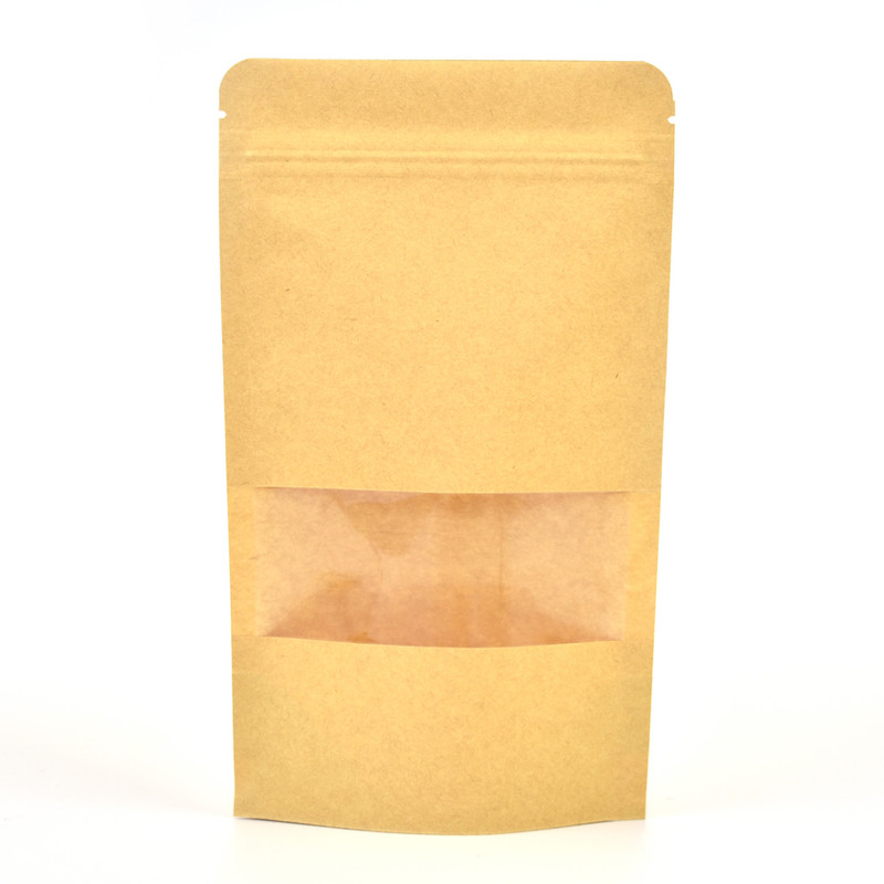 Standup Windowed Kraft Food Pouches, Zip Lockable & Heat Sealable - 120x200x40mm view 4