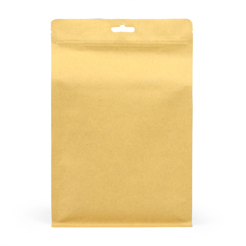 Standup Flat Bottom Windowless Kraft Food Pouches ZipLock HeatSeal, 180x280x80mm view 4